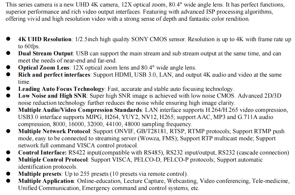 4k 60fps camera NDI 12x PTZ usb hdmi ptz camera for video conferencing live camera for conference room