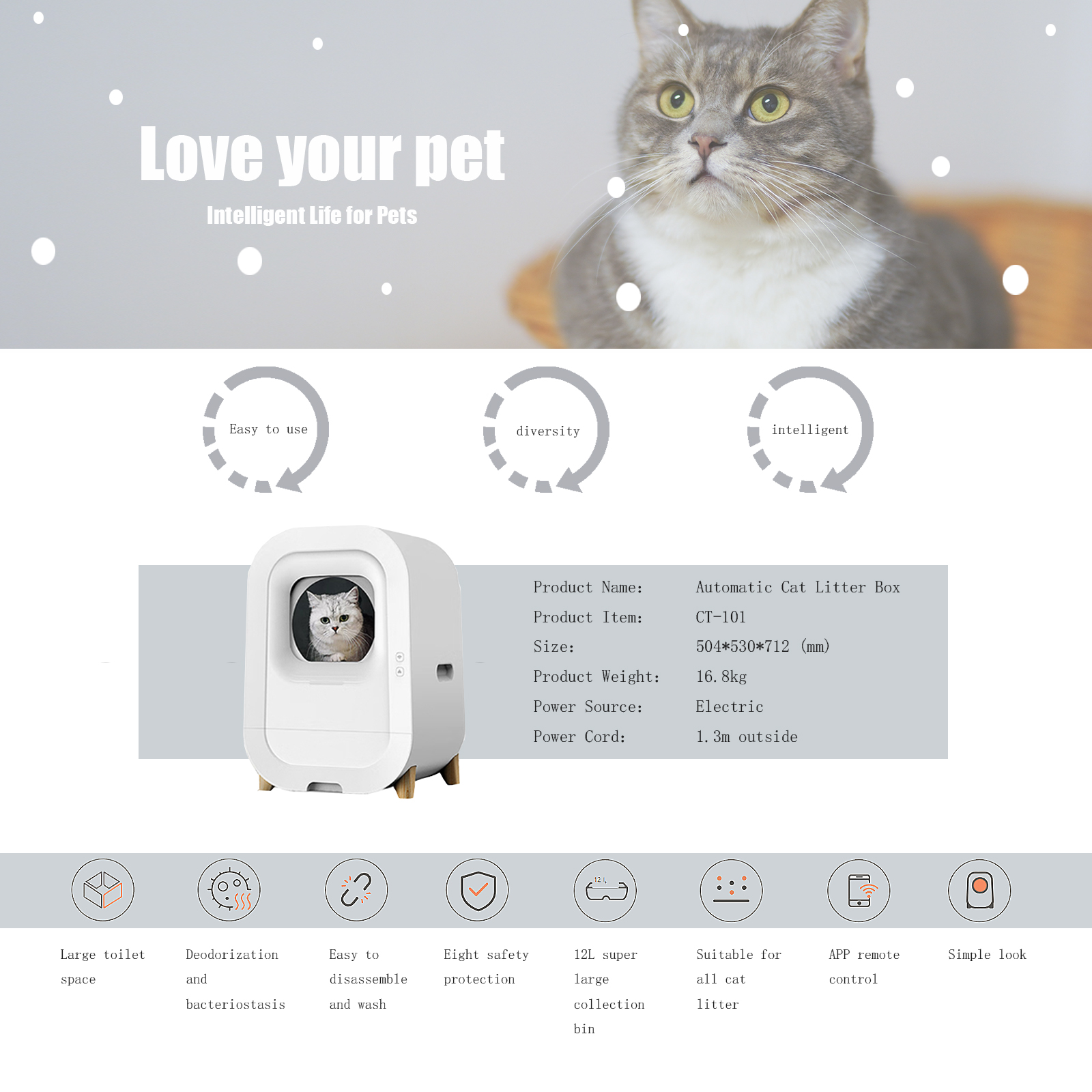 Self Cleaning Cat Litter Box With Hidden Drawer And Wifi Connectivity