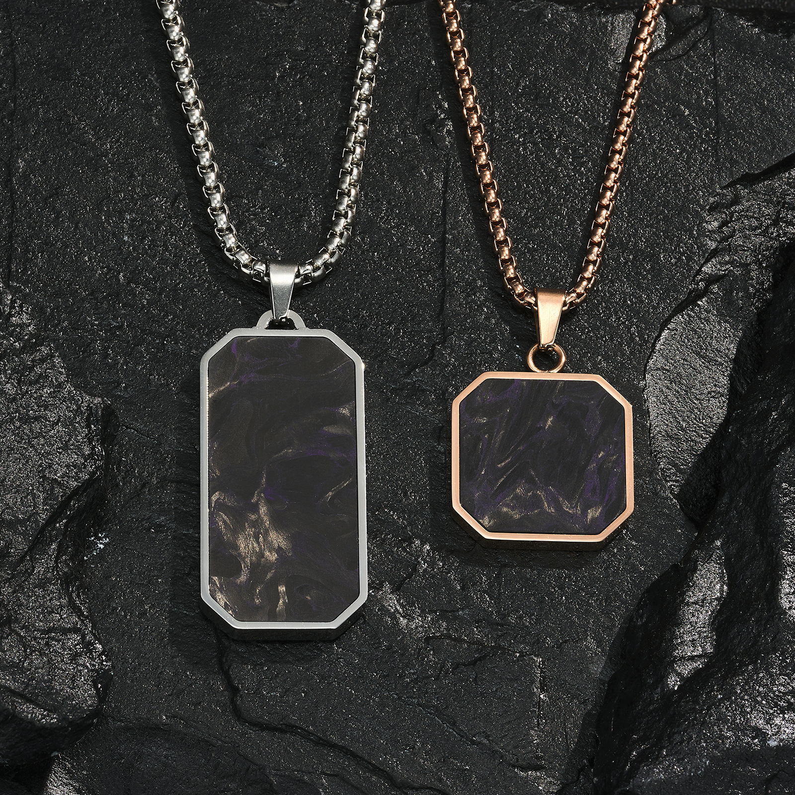 Fashionable Forged Carbon Fiber Pendant Men's Forged Carbon Fiber Chain Necklace Customized