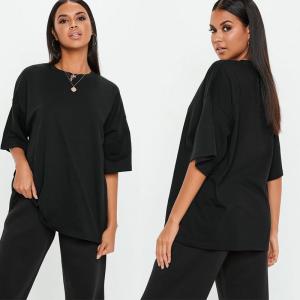 Quality Logo Custom Black Drop Shoulder Oversized T Shirt Clothing Women wholesale
