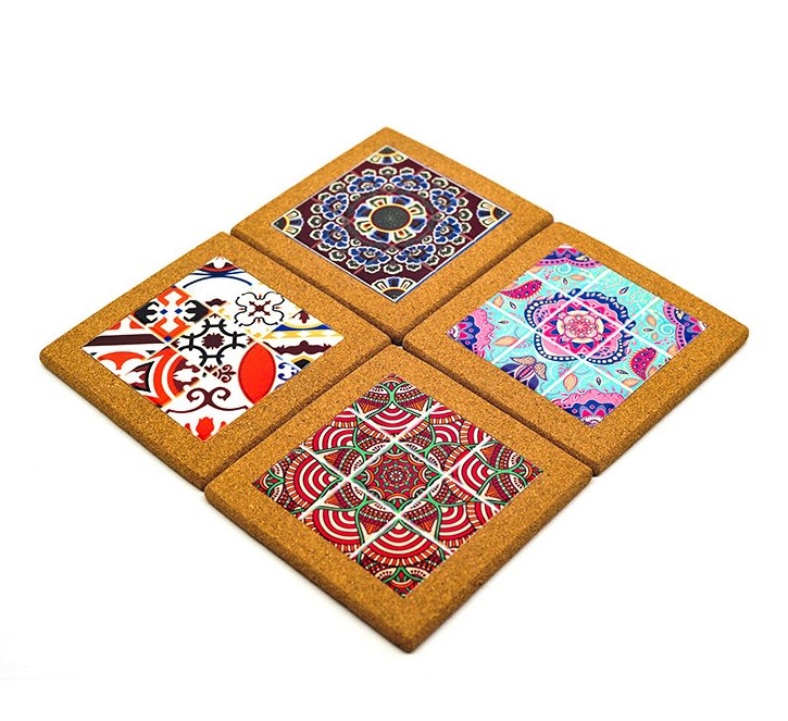 Wholesale 15*15cm Ceramic Trivet with Cork Holder for Home Decoration