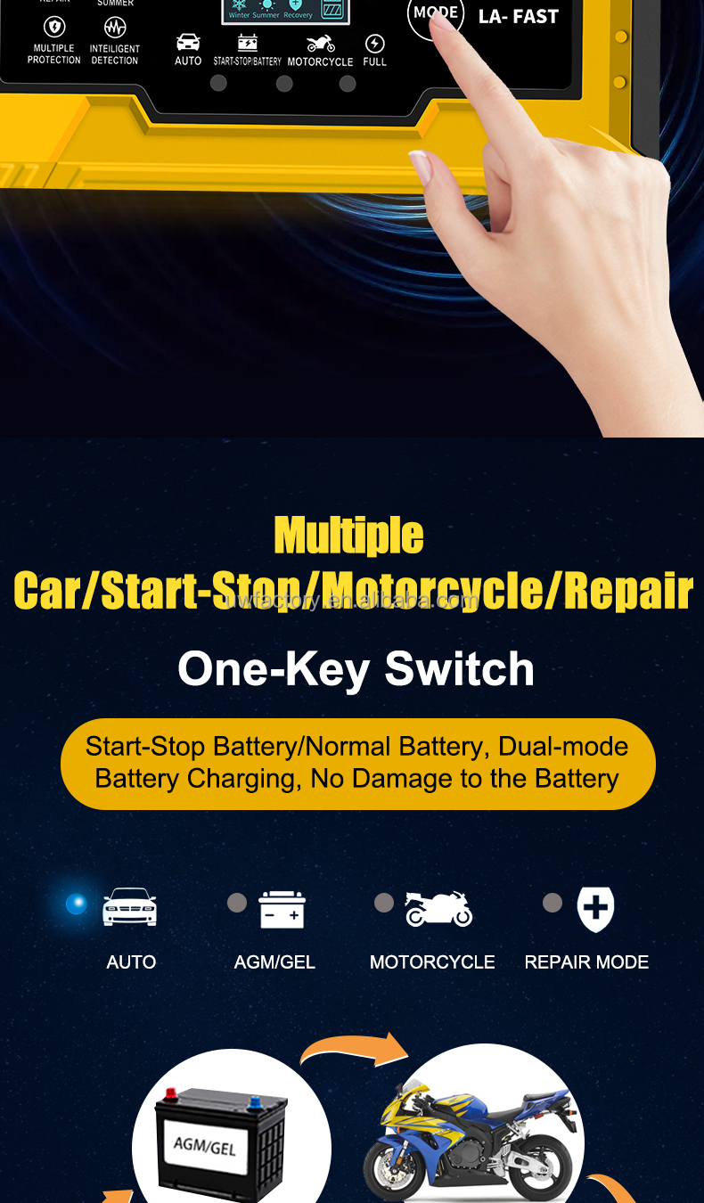 Connector Current Protection Fully Automatic Direct Automatic Motorcycle Car Battery Charger 12V8A 6A with LCD Display EU US