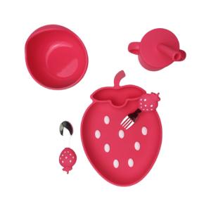 Quality Customized Strawberry Shape Silicone Sippy Cup Baby Feeding Set wholesale