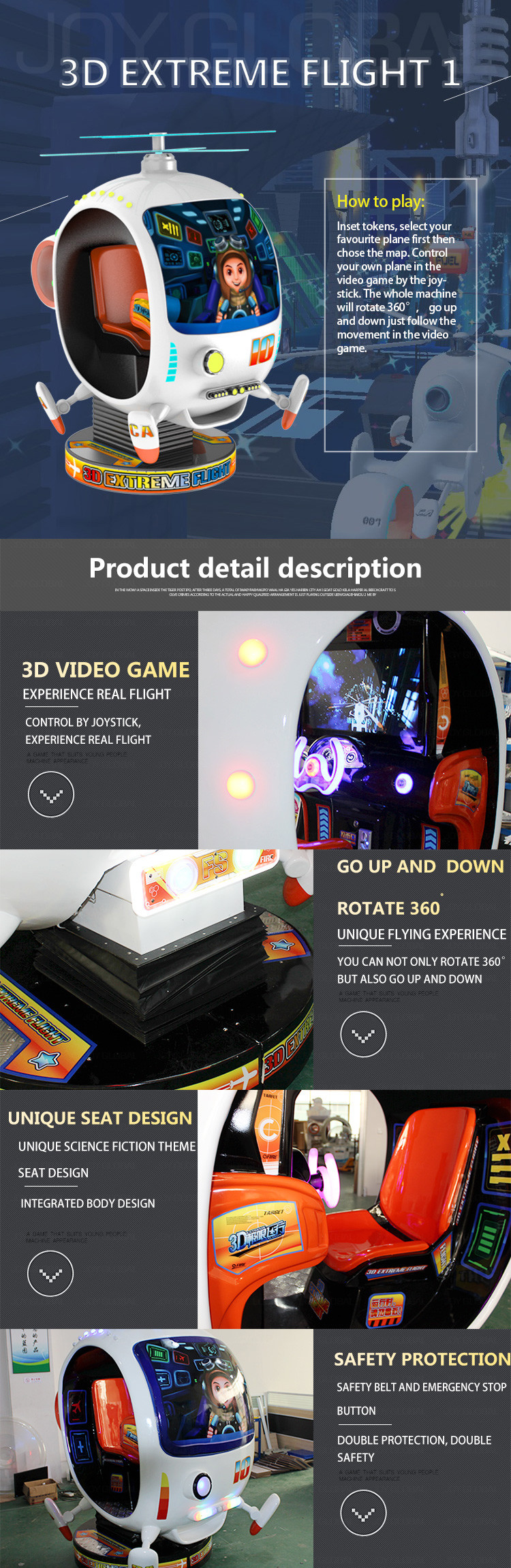 3D Large Helicopter Kiddie Ride Machines Electric Video Game 150W