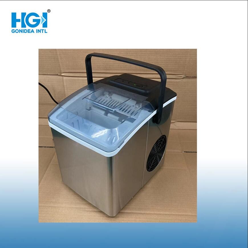 LCD Touch Portable Black Countertop Mini Ice Maker Stainless Steel Body
