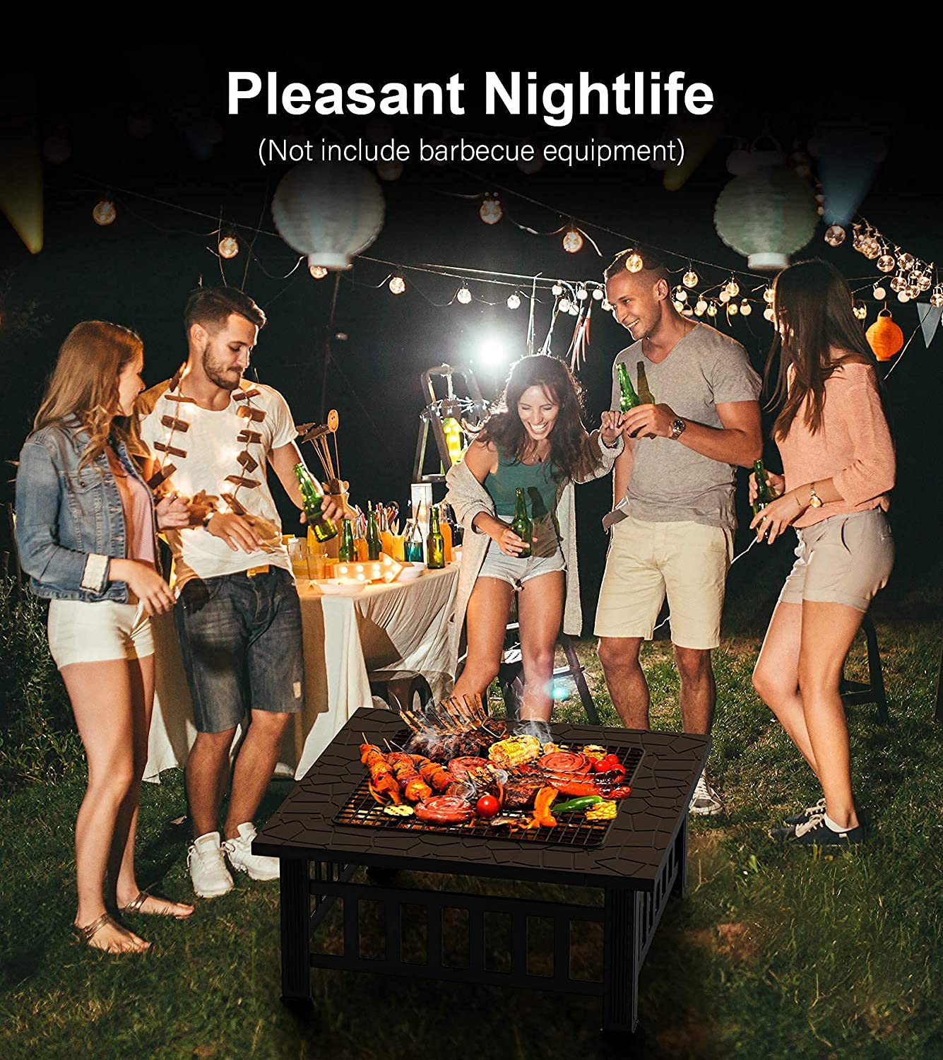 Outdoor Heating Square Fire Pit 32 Inch for Patio Backyard Garden High Satisfaction