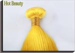 Customized Yellow Silk Straight 100% Human Hair Extensions Long Lasting Cuticle