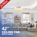 Smart Wifi Control Small Invisible LED Light Ceiling Fan For Bedroom 42 Inch