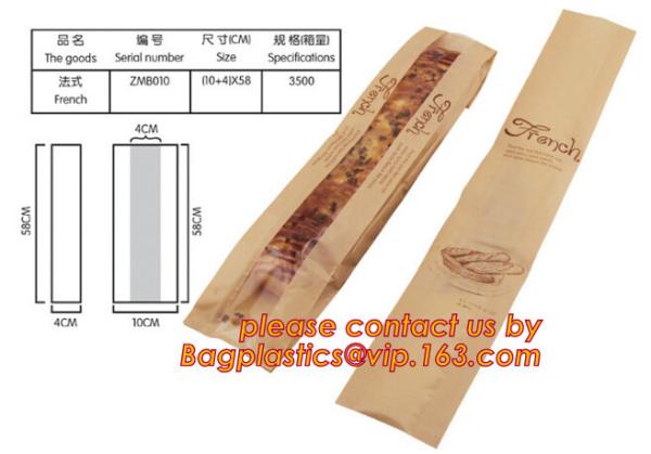 Cheap Clear Window bleached kraft paper bag bread bag, paper kraft bag, French Baguette bread paper bag, Long Size Toast Bags, for sale