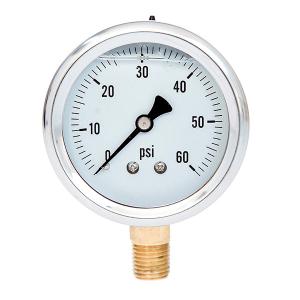 Quality Compound Vacuum 2.5in 1/4 BSPT Liquid Filled Pressure Gauges 60psi wholesale