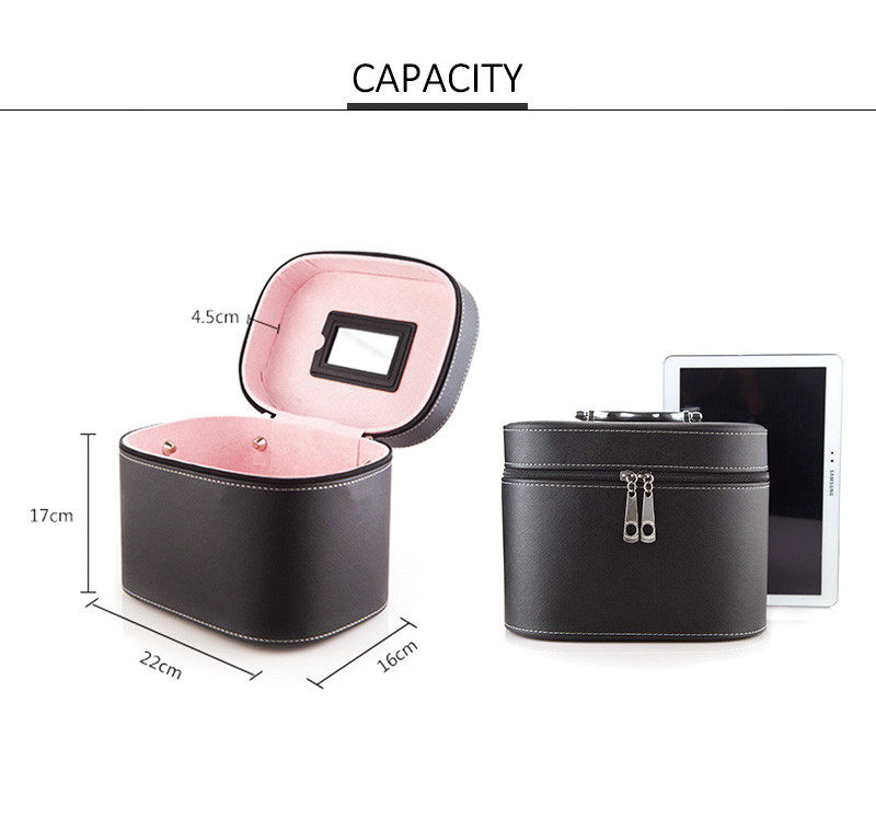 Large Zipper Leather Cosmetic Mirror PU Makeup Bag