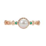 Plated Natural Freshwater Round Cut Pearl Green Emerald Vintage Engagement Ring