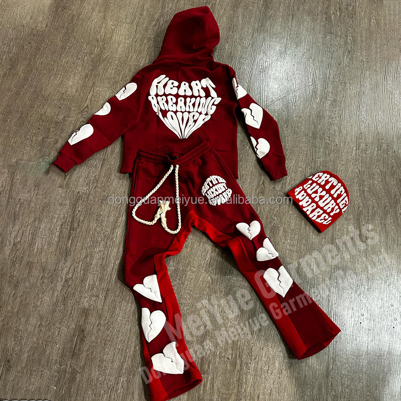 Custom Jogger Pullover Cropped Sweatsuit Acid Wash Hoodie 3d Puff Print Jogging Tracksuits Set Flared Sweatpants and Hoodie Sets