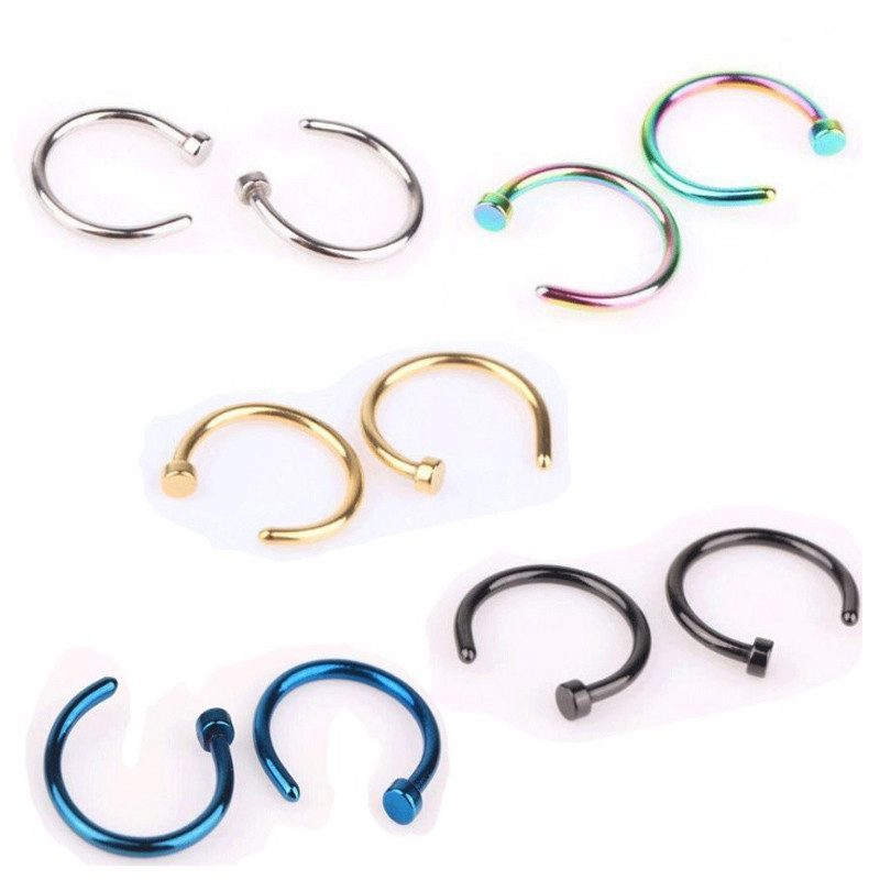 Fake Clip On 6 10 mm Surgical Steel Open Nose Ring Thin Small Hoop Nose Piercing Studs Ring For Women Girls