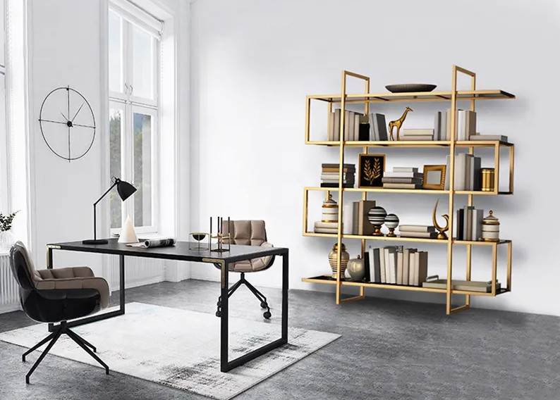 Modern Minimalist Stainless Steel Bookshelf Customisable Floor To Ceiling