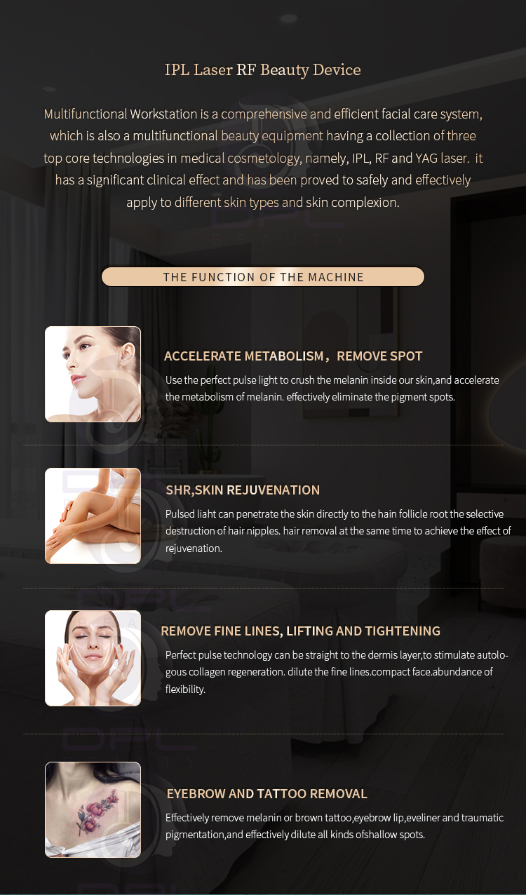 4 in 1ipl rf nd yag laser multifunction hair removal skin rejuvenation treatment machine