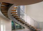 Apartment Building Curved Stairs Wood Tread Stainless Steel Railing Syestem