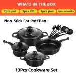 Mordern Style 13 Piece Black Cast Iron Pan Set Non Stick Coating