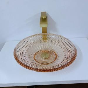 Quality Round Wash Basin Bowl Crystal Glass Amber Color Bathroom L450 * W450 * H120mm wholesale