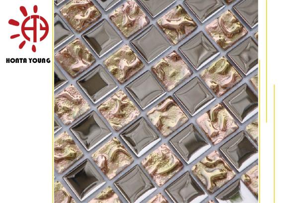 HTY - TS 300 300*300 Good Quality Silve Color Plating Ceramic Glass Metal Mosaic