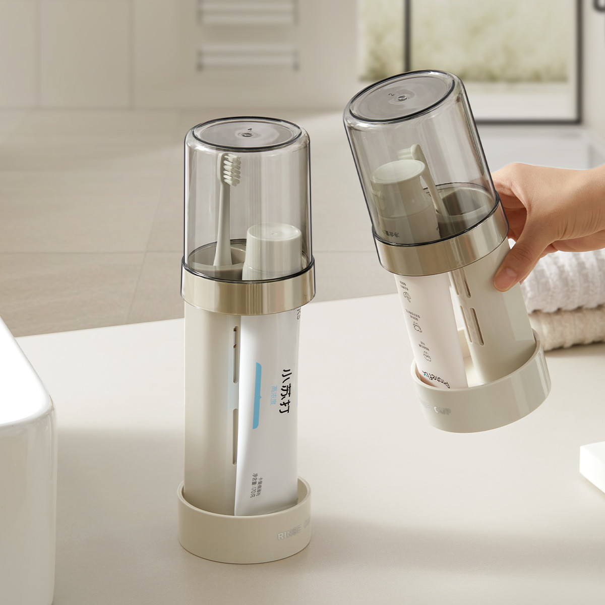 Toothbrush Holder Stand with Cover Cup Height Adjustable Electric Toothbrush Holders for Bathrooms