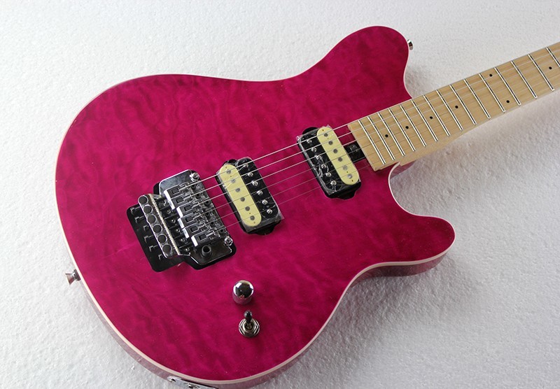Dark-red Body Electric Guitar with Quilted Maple Veneer and Double Rock,Offer Customized