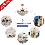 42 Inch Crystal Retractable Ceiling Fan Light Metal Copper ABS Blade