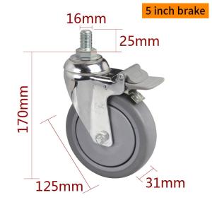 Quality 110kg Load Industrial Caster Wheels 125mm 5 Inch Threaded Caster Wheels wholesale