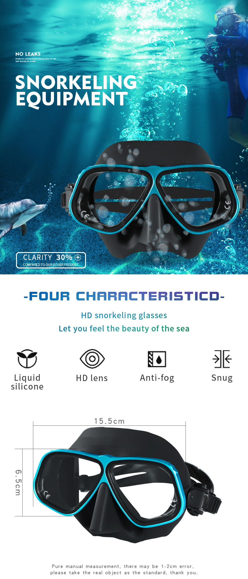 Adult Snorkeling Goggles Diving Mask Scuba 4mm Tempered Glass