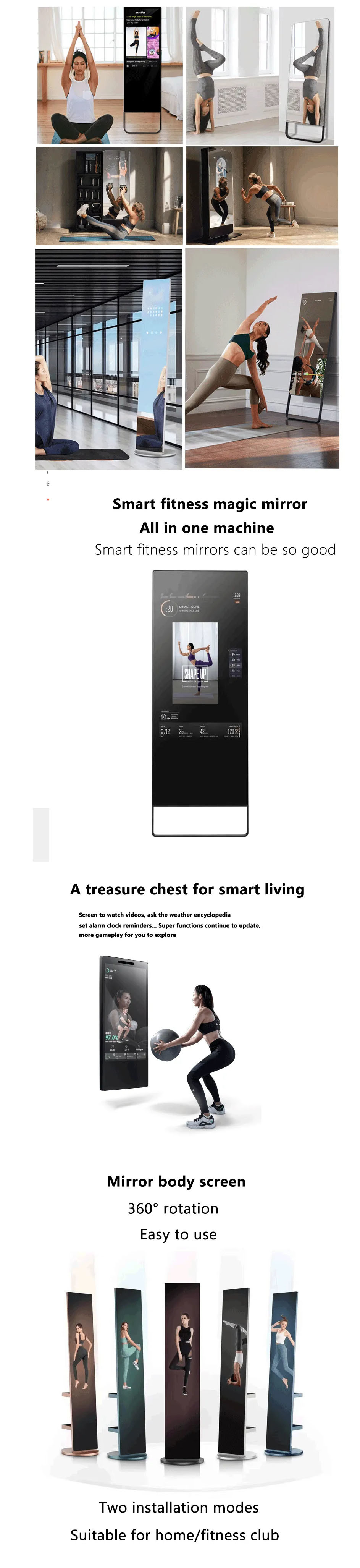 Multi Touch 32" Fitness LCD Mirror Screen Free Standing 350cd/m2