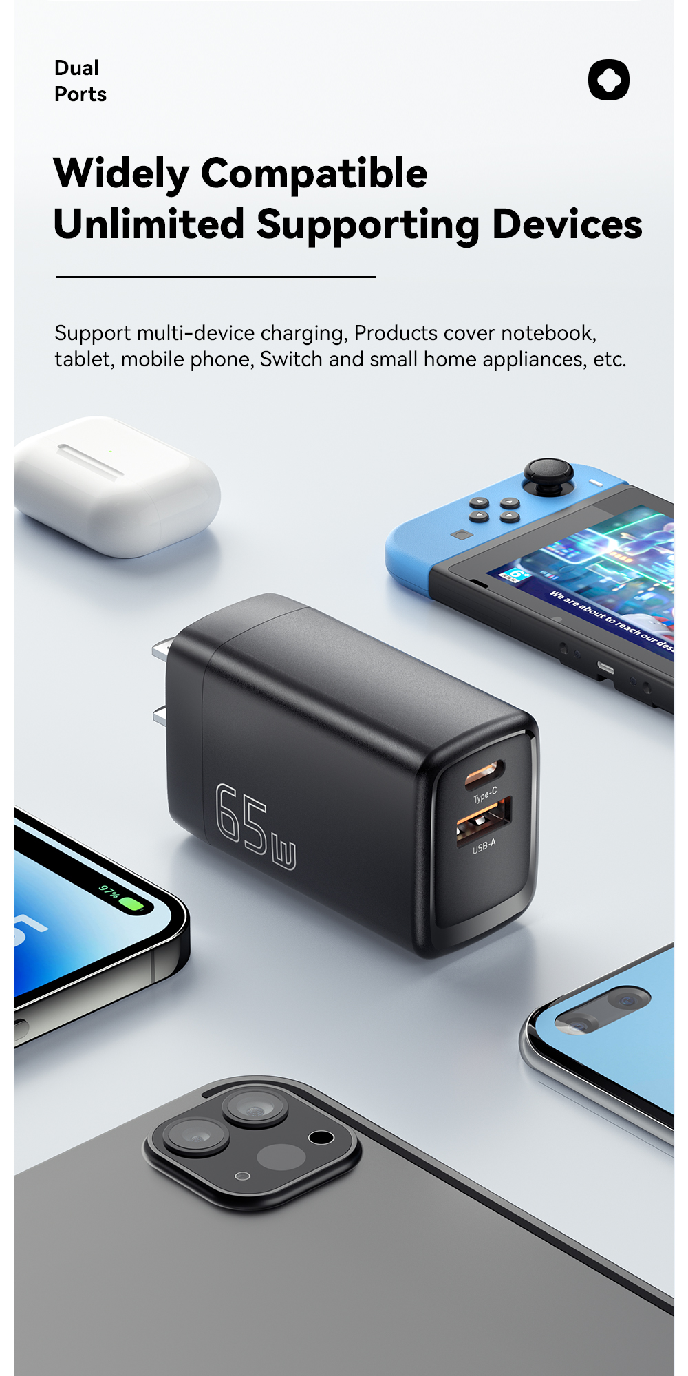 ESSAGER JT-G65Q Series Portable Fast Charger 65W For Android Phone Charger