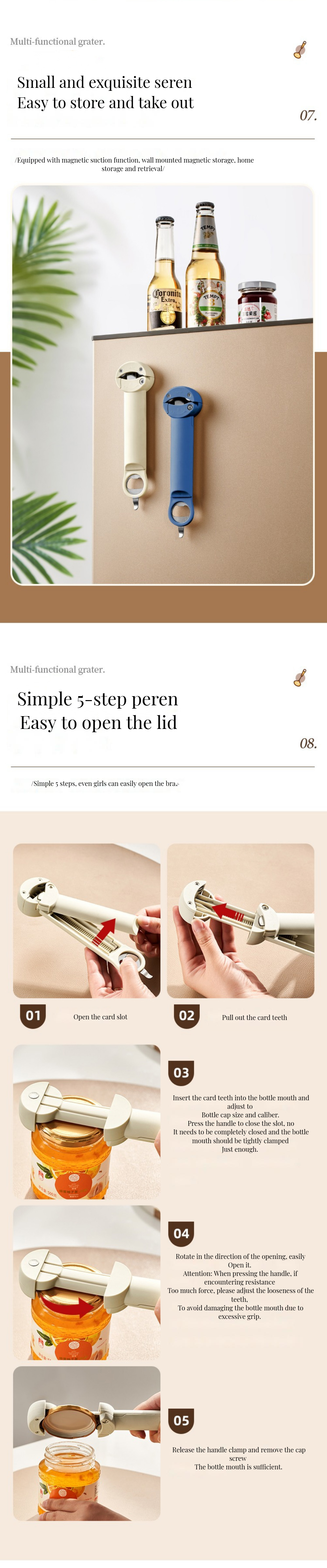 Multifunctional Magnetic Bottle Jar Opener for Wine Retractable Design User-Friendly