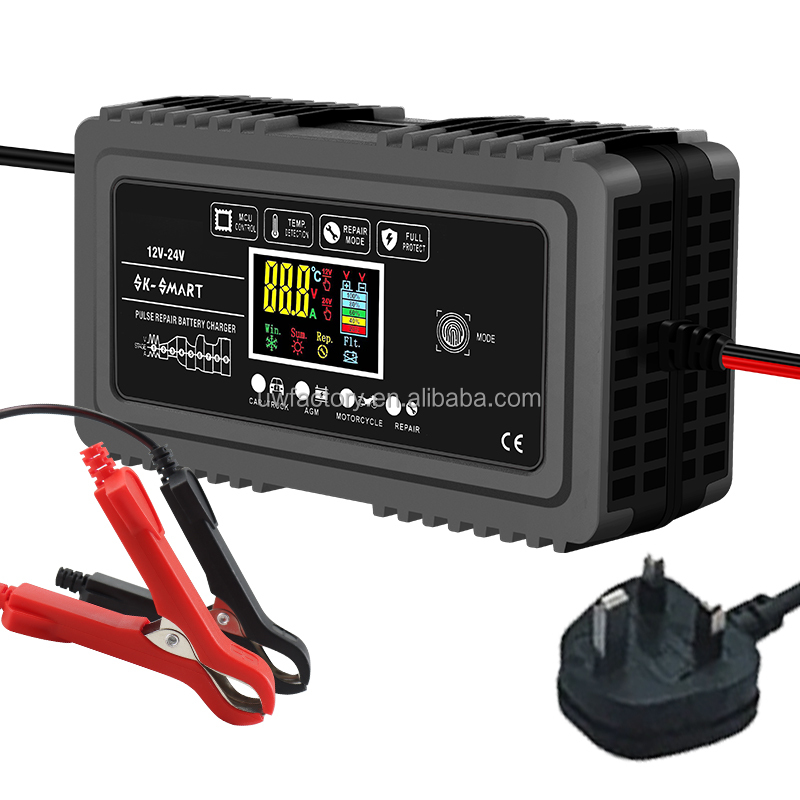 Portable LCD Display 12V/1.25A Automatic Identification Smart Fast Charge Car Battery Charger for Motorcycle Lead-Acid