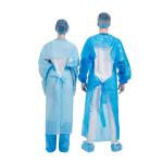 Plastic Disposable CPE Gown Blue Waterproof With Rubber Cuffs
