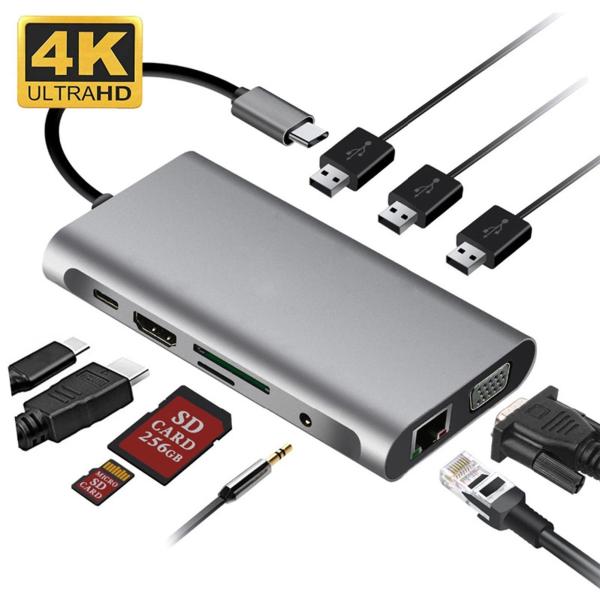 Cheap 87W 10 In 1 USB C Hub HDMI Adapter Multif Docking Station 1000Mbps for sale
