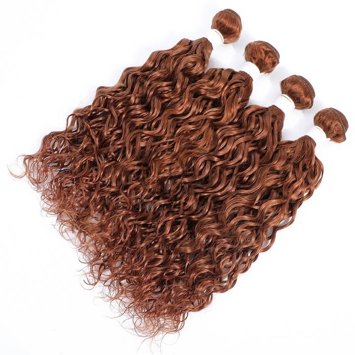 #30 Medium Auburn Water Wave Remy Human Hair Bundles Sew In Weave Bundles Brazilian Bundle Deals