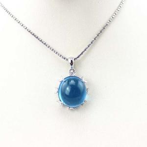 Quality Women Jewelry 14mmx16mm Oval Dome Blue Topaz Cubic Zirconia Pendant Necklace (PSJ0197) wholesale