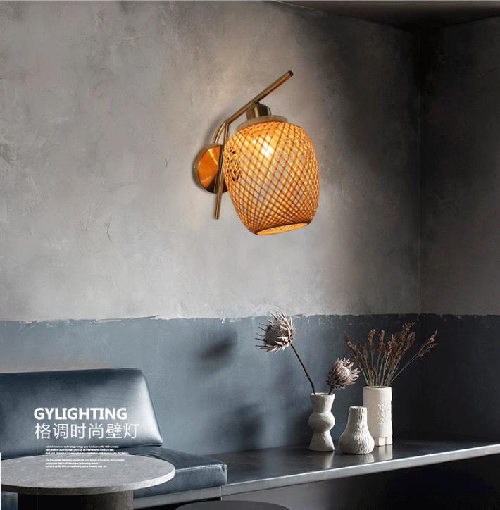 OEM Round Rattan Wall Lights , Bamboo Rattan Lantern LED Light Source