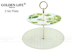 Quality Floral Flower Modern Ceramic Plates Two Tier Cake Plate Wedding Gift Snacks Fruit Type wholesale