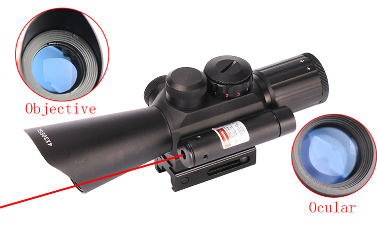 4X30EGL Hunting Scope with Red Laser and Easy Windage/Elevation Adjustments