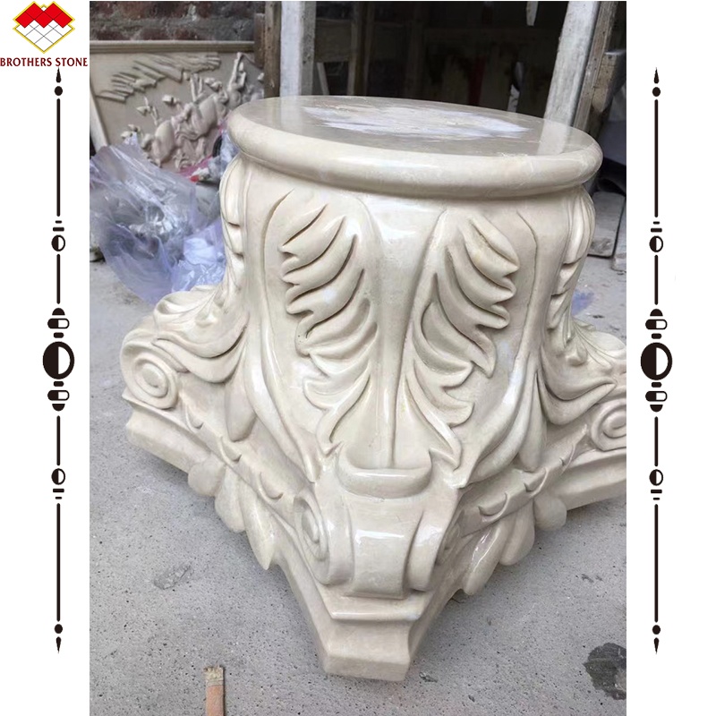 Hand Carved Beige Marble Column Capital for Garden Roman Pillars Square Column