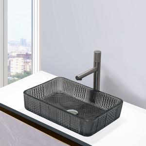Quality European Style Rectangular Shaped Glass Wash Basin Transparent Black Sink wholesale