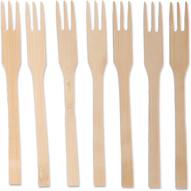 14cm Disposable Bamboo Trident Fork 5.5'' For Dessert Cake Dish in Restaurants