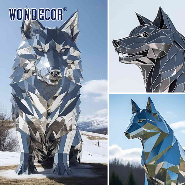 Outdoor metal forging geometric animal wolf stainless steel sculpture