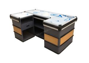 Quality Wooden And Steel Automatic Cashier Checkout Counter / Supermarket Checkout Counter With Conveyor Belt wholesale