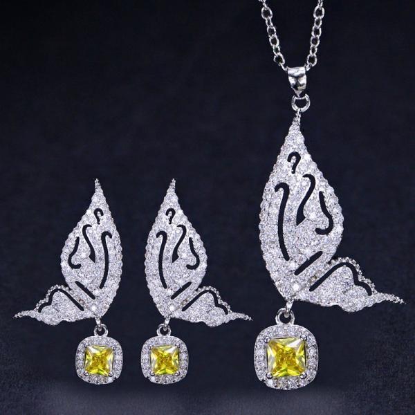 Butterfly CZ Bridal Jewelry Sets Women Girls Sparkling Rhinestone Set Butterfly