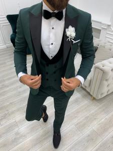 Quality Infinite Green Slim Fit Velvet Mens Peak Lapel Tuxedo wholesale