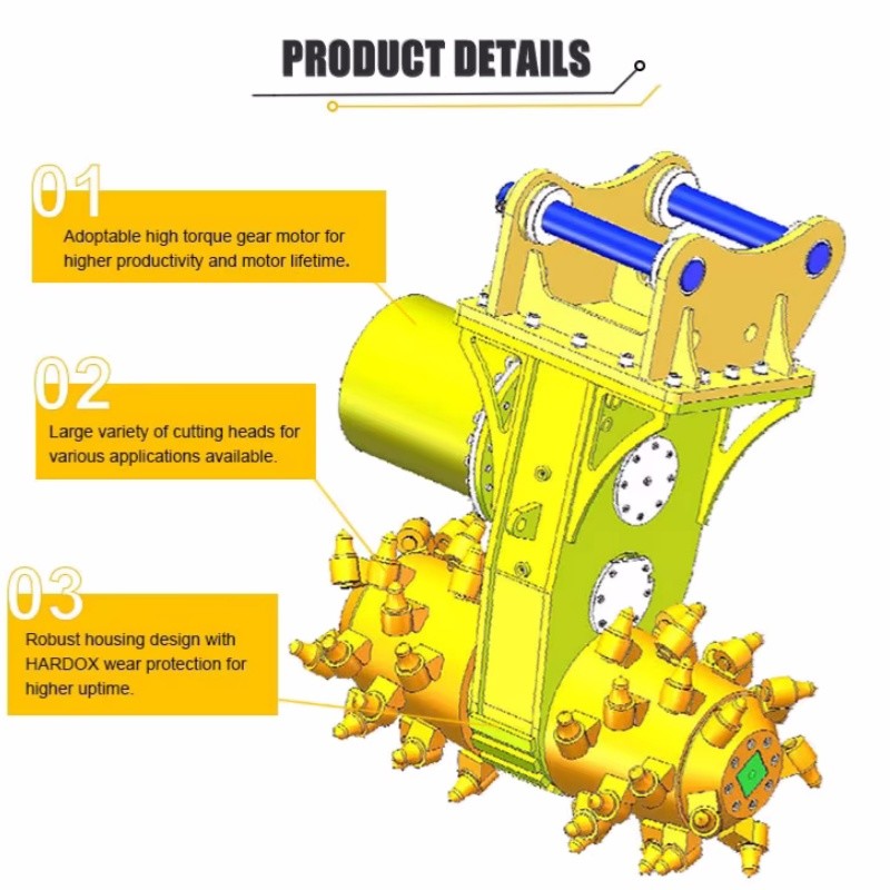 Drum Cutter Double Heads Excavator Attachments Design Horizontal And Vertical Milling Machine