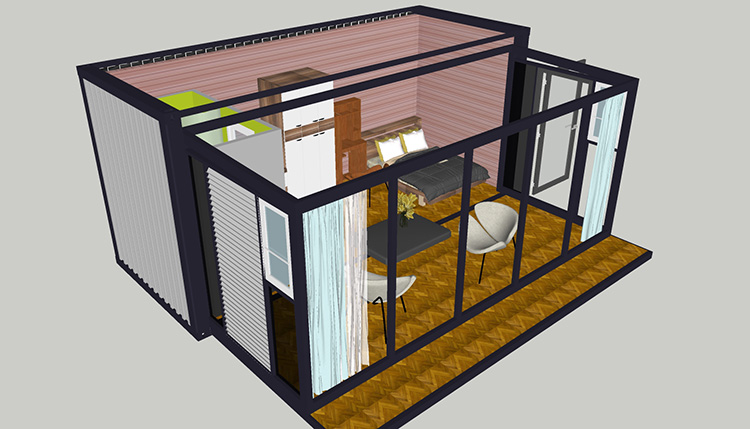 Outdoor Electric 20HC Steel Frame Prefabricated Houses With Hardcover Terrace