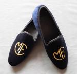 Stylish Embroidered Mens Blue Suede Loafers , Elegance / Fashion Velvet Slip On
